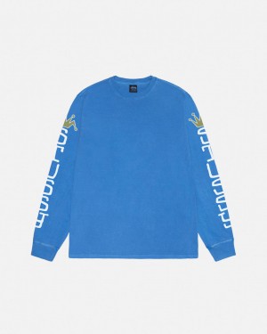 Stussy Jumbo LS Tee Pigment Dyed - Unisex Longsleeve Niebieskie | DPLKV42672