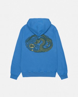 Stussy Mosaic Dragon Hoodie Pigment Dyed - Unisex Hoodies Niebieskie | BPLSD83779