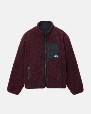 Stussy Sherpa Reversible Jacket - Unisex Jackets Bordowe | PLZDE14643