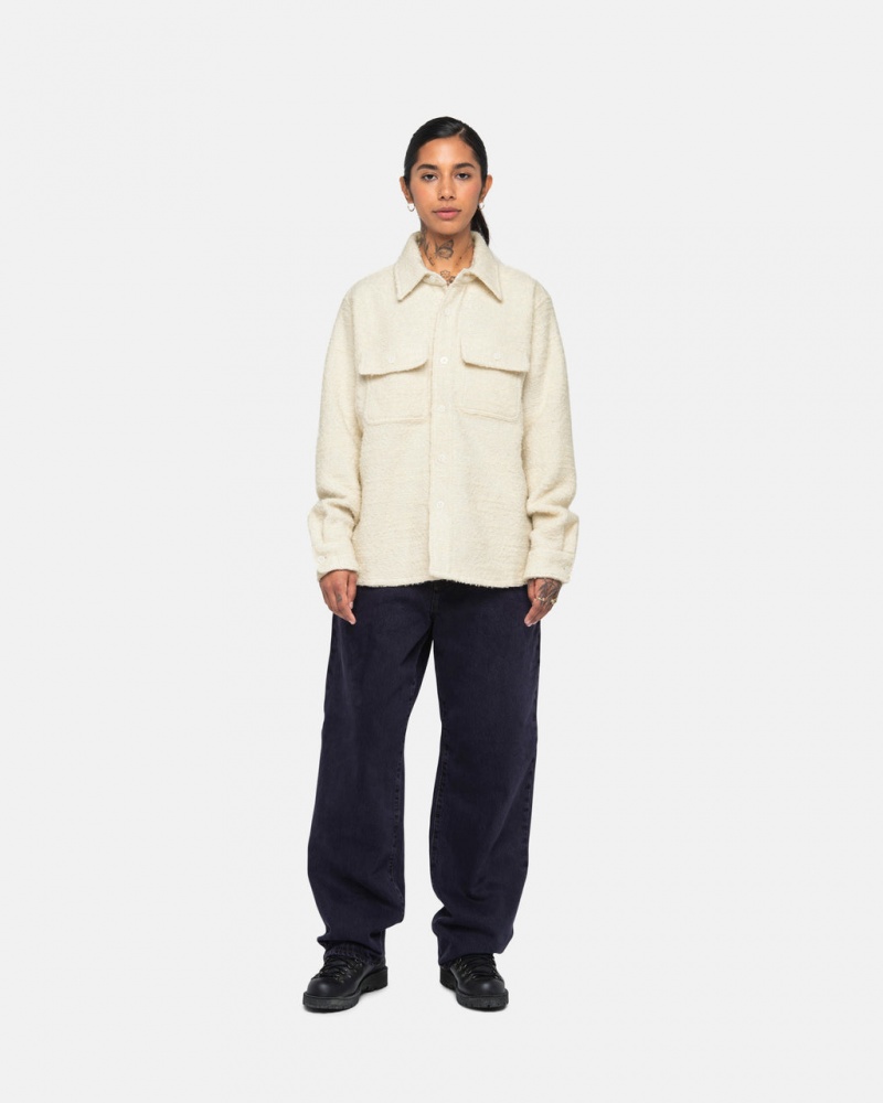 Stussy Boucle Wełna Cpo Shirt - Unisex Tops Shirts Beżowe | ZPLNQ39380