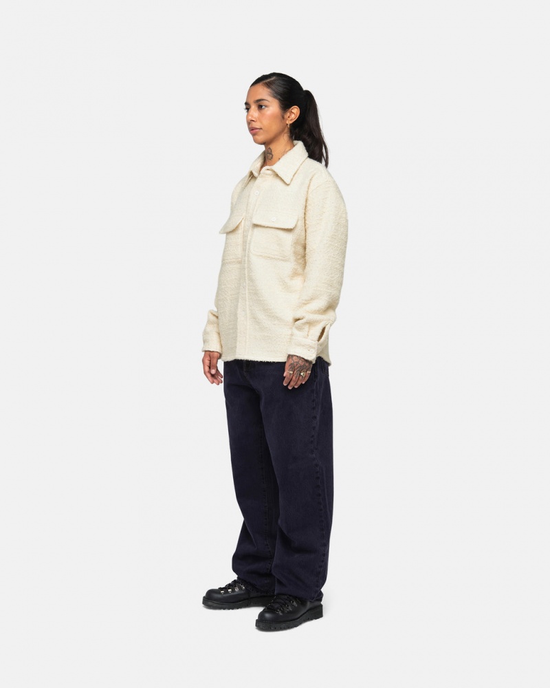Stussy Boucle Wełna Cpo Shirt - Unisex Tops Shirts Beżowe | ZPLNQ39380