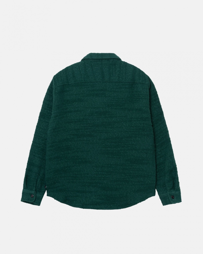 Stussy Boucle Wełna Cpo Shirt - Unisex Tops Shirts Zielone | PLJZR74557