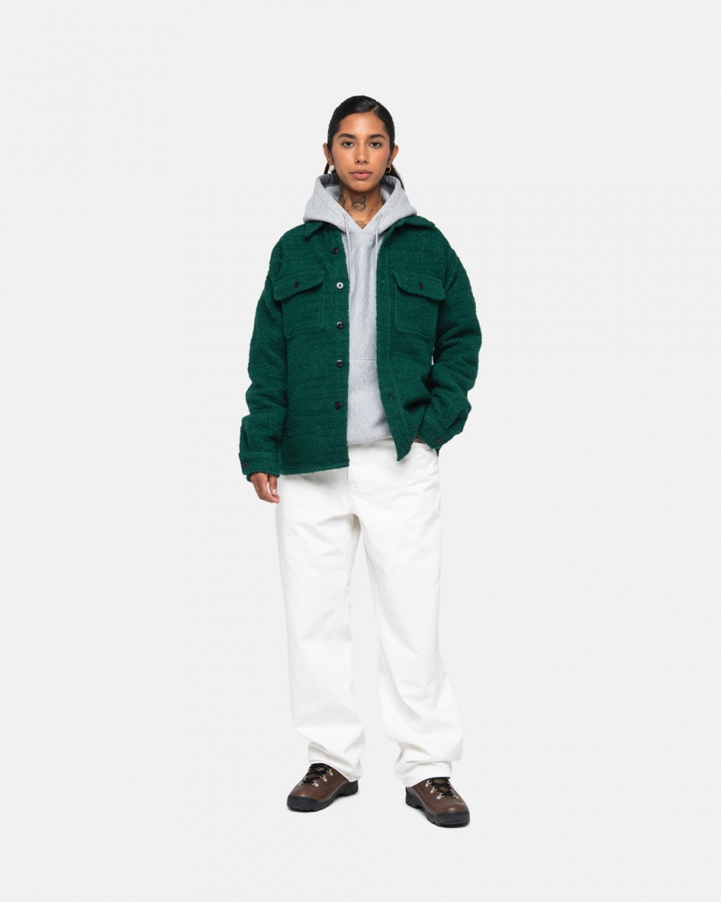 Stussy Boucle Wełna Cpo Shirt - Unisex Tops Shirts Zielone | PLJZR74557