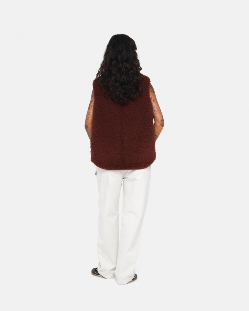 Stussy Reversible Shearling Workgear Vest - Unisex Jackets Bordowe | PLDYB24009