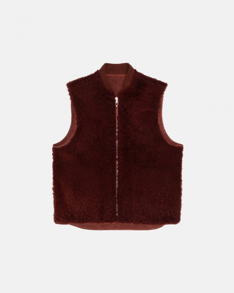 Stussy Reversible Shearling Workgear Vest - Unisex Jackets Bordowe | PLDYB24009