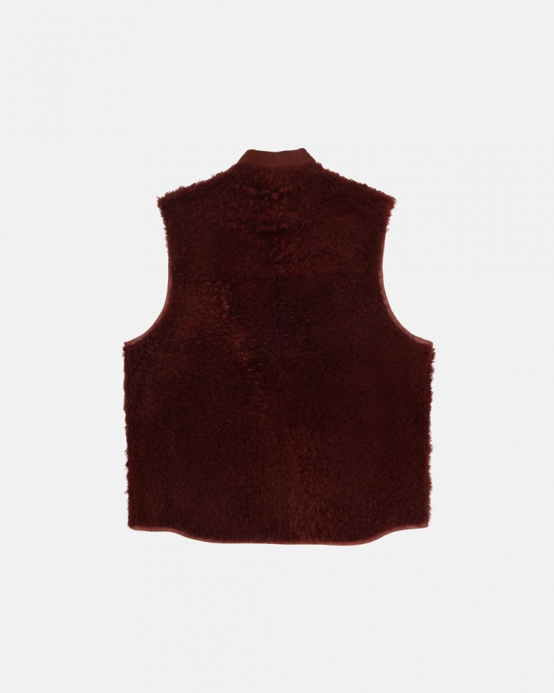Stussy Reversible Shearling Workgear Vest - Unisex Jackets Bordowe | PLDYB24009