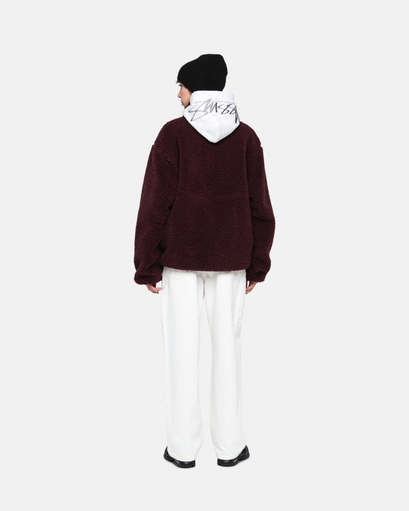 Stussy Sherpa Reversible Jacket - Unisex Jackets Bordowe | PLZDE14643